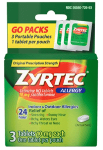 美国过敏药 Zyrtec是什么药：缓解由灰尘、宠物皮屑和花粉引起的室内和室外过敏症状。