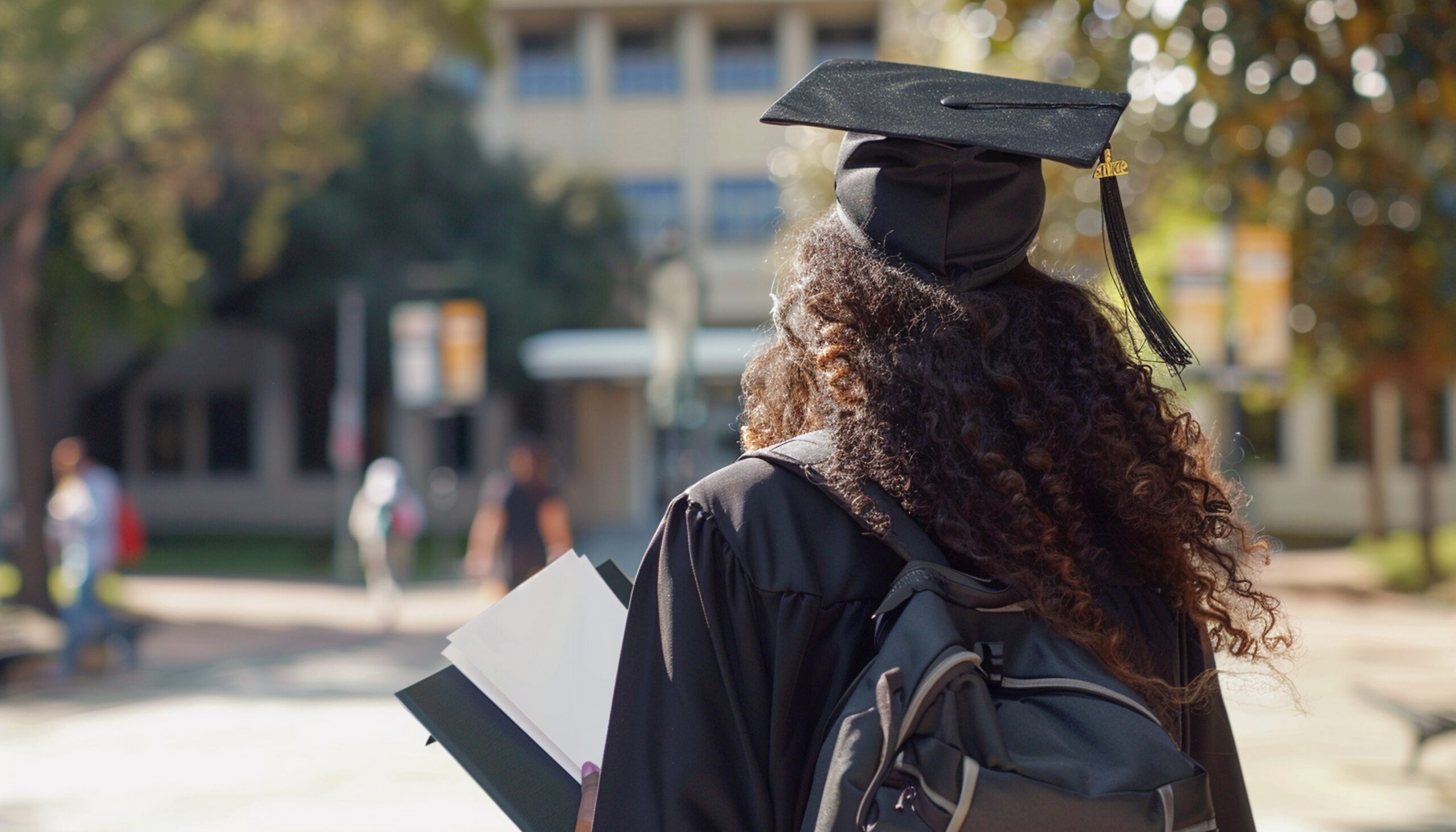 beautiful college girl receiving her degree carrying papers notepad scaled